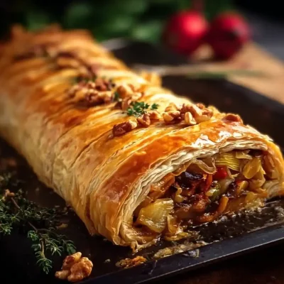 Delicious Vegetable Wellington filled with fresh veggies and herbs