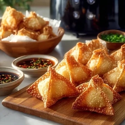 Delicious air fryer cream cheese wontons served on a plate