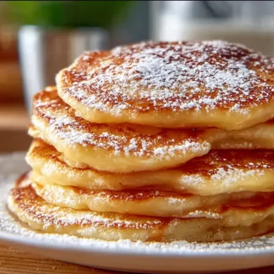 Fluffy Apple Yogurt Pancakes topped with fresh apple slices