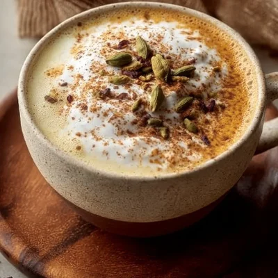 Autumn Fog Tea Latte topped with frothy milk and spices.