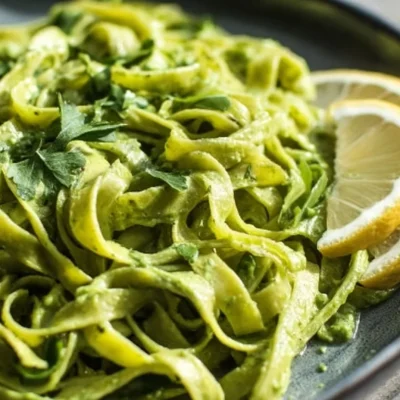 Creamy avocado lemon pesto sauce in a bowl