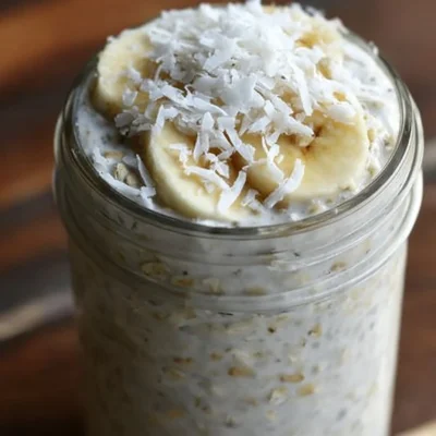 Banana and coconut overnight oats in a mason jar