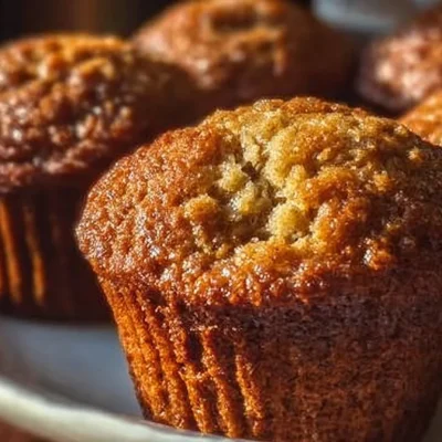 Freshly baked Banana Oatmeal Muffins on a wooden table
