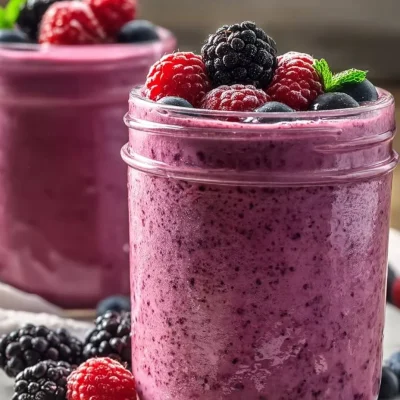Berry Protein Smoothie with fresh berries and protein powder, healthy drink