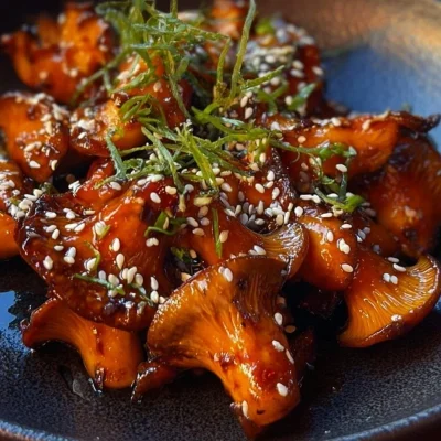 Blue Oyster Mushrooms glazed with Gochujang and maple syrup