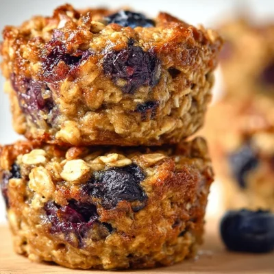 Delicious Blueberry Banana Baked Oatmeal Cups cooling on a wire rack