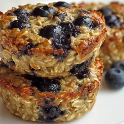 Baked blueberry banana oatmeal cups served on a plate