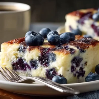 Blueberry Cottage Cheese Breakfast Bake served in a dish with fresh blueberries