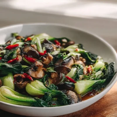 Bok Choy and Mushroom Stir Fry featuring vibrant vegetables in a savory sauce