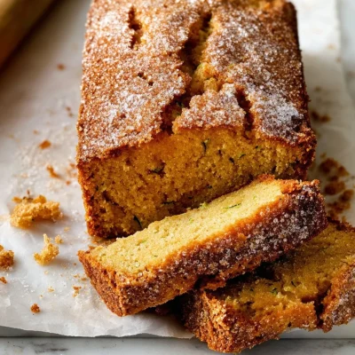 Slice of ultra moist brown butter zucchini bread on a plate.
