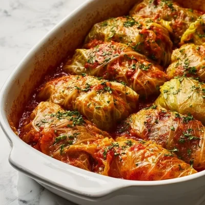 Delicious homemade cabbage rolls filled with savory meat and rice