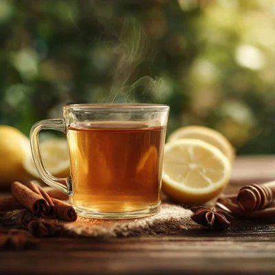 Canaan Honey Drink served in a glass with fresh ingredients on a wooden table