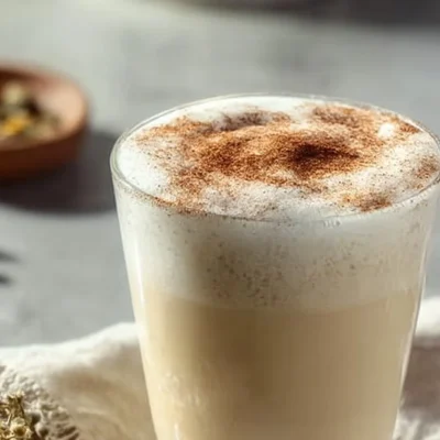 A cozy cup of Chamomile Cinnamon Moon Milk Latte with spices and frothy texture
