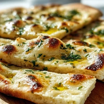 Homemade chickpea flour naan served on a plate with herbs and spices