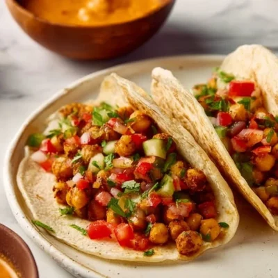 Delicious chickpea tacos served with fresh toppings on a plate