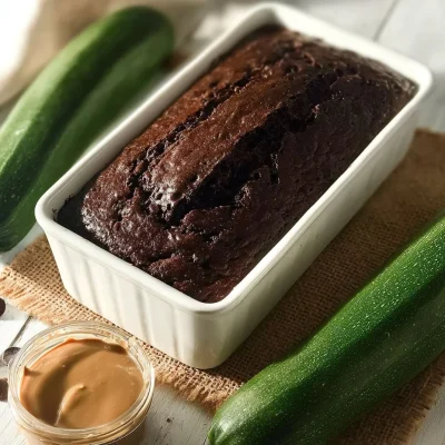 Chocolate tahini zucchini bread topped with chocolate chips