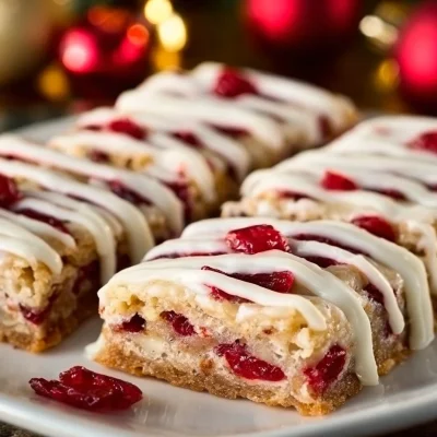 Delicious Christmas Cherry Bars decorated for the holiday season