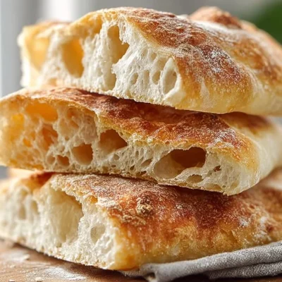 Homemade ciabatta bread with a crusty exterior and soft interior