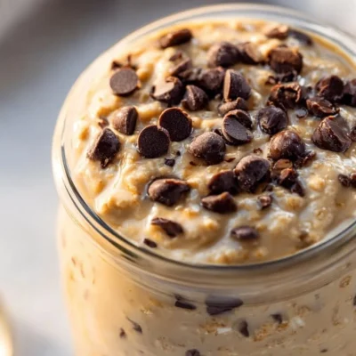 Delicious bowl of cookie dough overnight oats garnished with chocolate chips