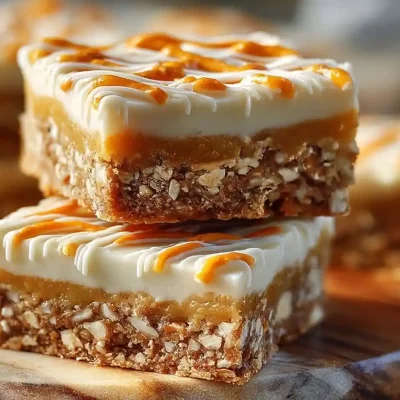 Cottage Cheese Carrot Cake Bars with frosting on a plate