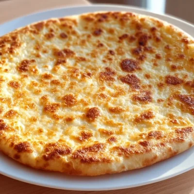 Homemade cottage cheese flatbread on a wooden board