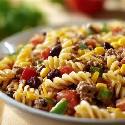 Delicious Cowboy Pasta Salad with colorful vegetables and pasta