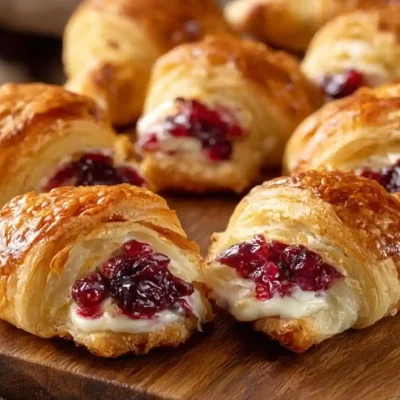 Cranberry Cream Cheese Crescent Bites with golden crust and vibrant cranberry filling.