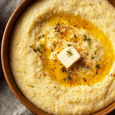 Bowl of creamy grits served with butter and herbs, a Southern comfort food staple.