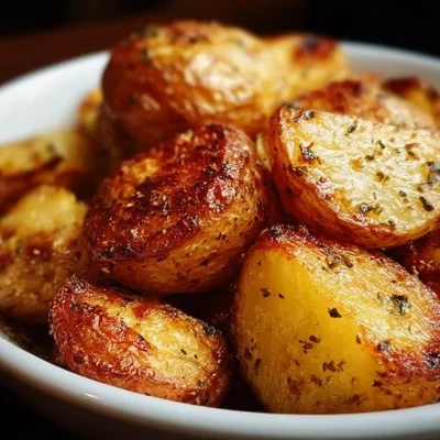 Plate of crispy air fryer potatoes seasoned and ready to serve