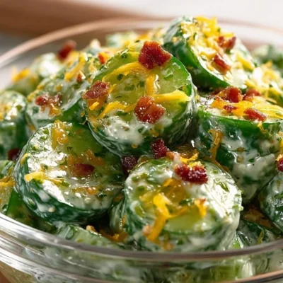 Crispy cucumber snack served with creamy avocado ranch dip