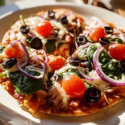 Delicious crispy tortilla pizza topped with fresh ingredients