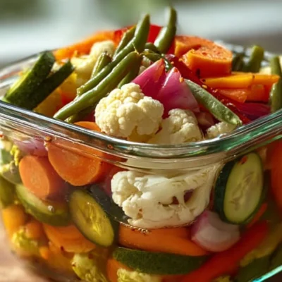 Jars of crunchy tangy refrigerator pickled vegetables for healthy living