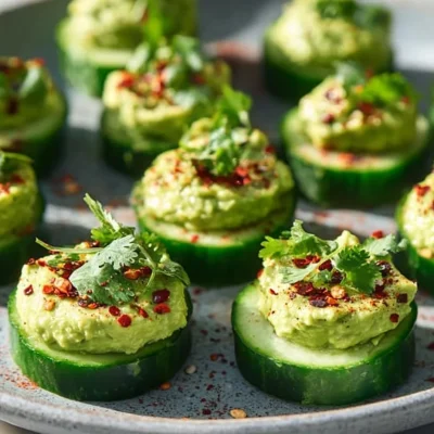 Cucumber avocado bites served on a platter as a healthy appetizer
