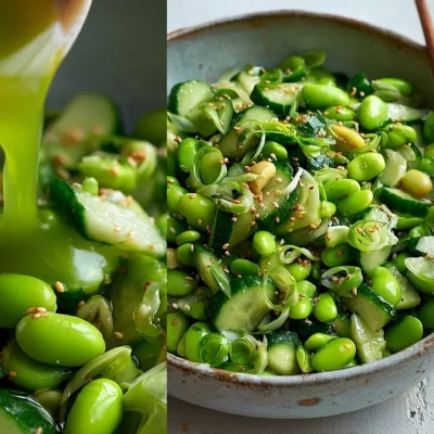 Cucumber Edamame Salad with fresh vegetables and dressing