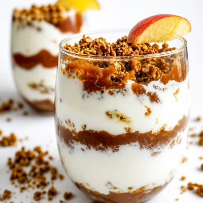 Apple Butter Yogurt Parfait layered with Greek yogurt and granola