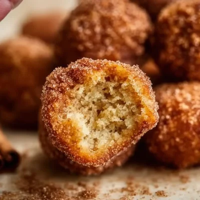 Batch of freshly made cinnamon sugar donut holes on a plate