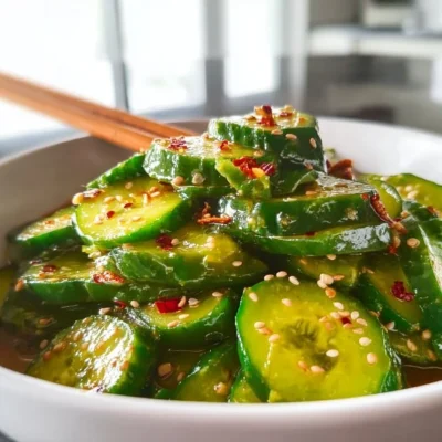 Fresh Asian cucumber salad in a bowl with sesame seeds and scallions