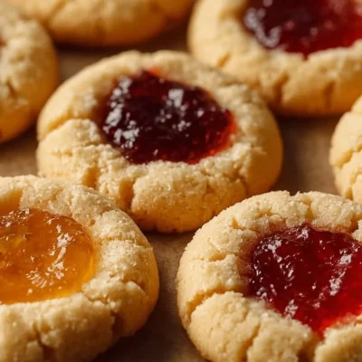 Delicious holiday thumbprint cookies on a festive plate