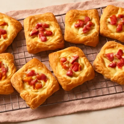 A delicious Rhubarb Cream Cheese Danish with flaky pastry and creamy filling.