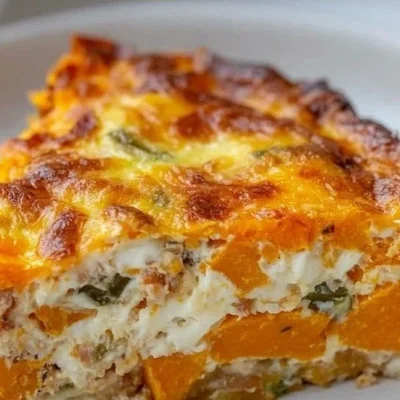 Easy sweet potato egg casserole topped with herbs and spices
