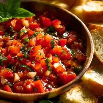 Easy tomato bruschetta with fresh tomatoes and basil on toasted bread