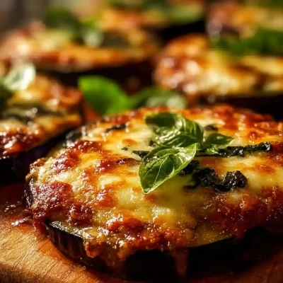 Delicious homemade eggplant pizza topped with fresh vegetables and cheese