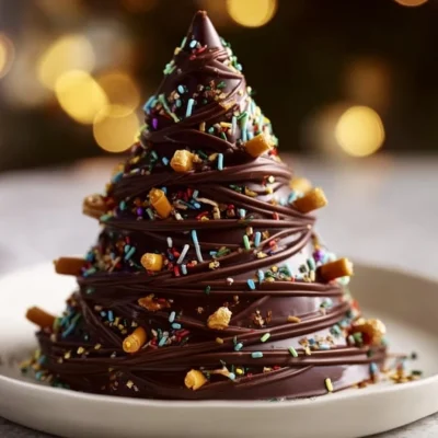 Festive chocolate Christmas trees decorated for the holiday season