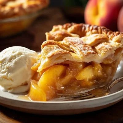 Fresh Peach Pie with juicy peaches and a golden crust