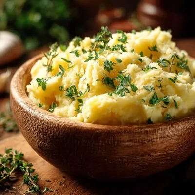 Creamy Garlic Cheddar Mashed Potatoes served in a bowl