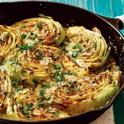 Garlic-Parmesan Melting Cabbage dish, tender and flavorful, served on a plate