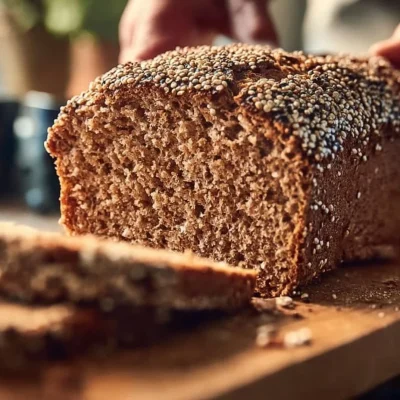 Homemade gluten-free red lentil quinoa bread, fresh out of the oven.