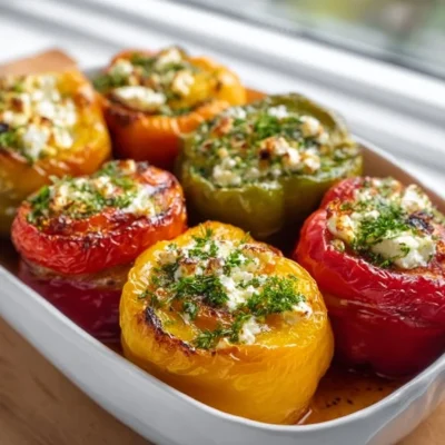 Greek stuffed peppers filled with feta cheese and herbs, ready to serve