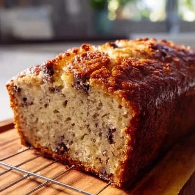 Delicious Greek Yogurt Banana Bread cooling on a rack.