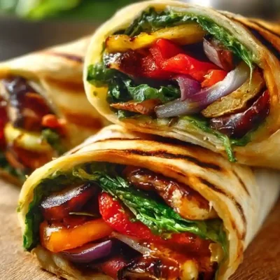 Healthy grilled vegetable wraps filled with colorful veggies and herbs.